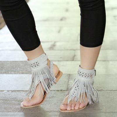 Women's bohemian fringed toe flat online sandals