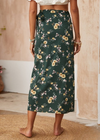 Green boho maxi skirt with floral print and side slit