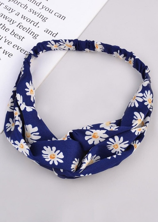 Boho headband Navy blue for hair with daisy design