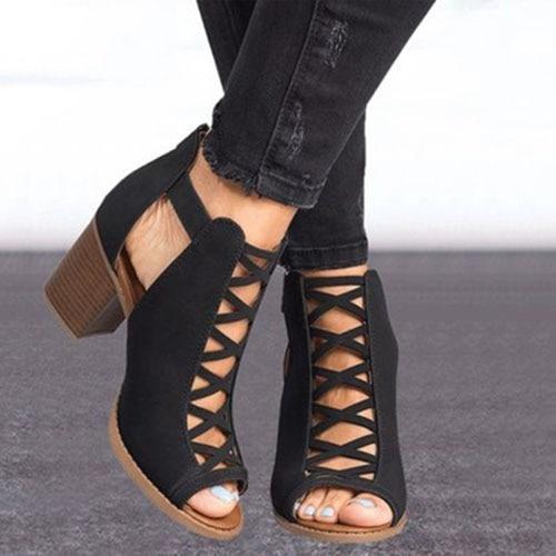 Boho High Heeled Lace-Up Open Boots