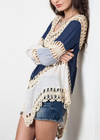 Boho long tunic patchwork asymmetric, flared sleeves