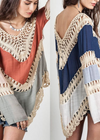 Boho long tunic patchwork asymmetric, flared sleeves