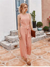Boho Jumpsuit with Salmon Pink / White Stripes