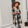 Boho Mid-Long Coat with Checkred Print and a Hood