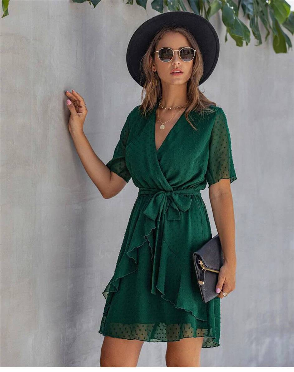 Boho Mini Dress in Emerald Green