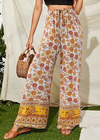 Boho flowing palazzo pants Orange hippie with pattern