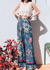 Boho Palazzo Pants in duck blue with floral pattern
