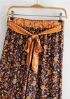 Boho Palazzo Pants in navy blue floral pattern, bow on the waist