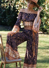 Boho Palazzo Pants in navy blue floral pattern, bow on the waist