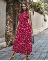 Boho Red Long Spotted Dress