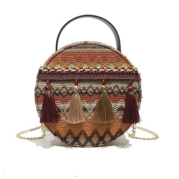 Round Crossbody Purse Bag With Tassel Straw Purse Wedding 