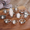 Boho Silver Rings Set Opal