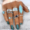 Boho Silver Rings Set Turquoise