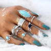 Boho Silver Rings Set Turquoise