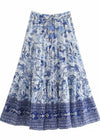 Boho Long flared Skirt blue pattern