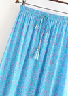Boho maxi Skirt in Blue Peacock floral patterned