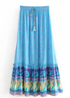 Boho maxi Skirt in Blue Peacock floral patterned