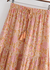 Boho Orange maxi Skirt with pink floral pattern