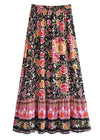 Boho black maxi skirt with floral pink pattern