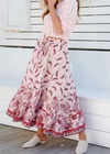 White boho maxi skirt with pink feathers