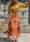 Boho ruffled maxi Skirt in yellow orange with floral print