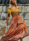 Boho ruffled maxi Skirt in yellow orange with floral print