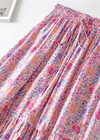 Pink boho ruffled maxi skirt with floral pattern