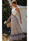 Boho Beige ruffled long skirt with colorful flower pattern