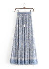 Boho Long flared Skirt blue floral white patterned