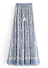 Boho Long flared Skirt blue floral white patterned