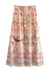 Boho Beige maxi Skirt with floral pattern with slits