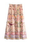 Boho Beige maxi Skirt with floral pattern with slits