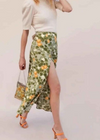 Boho mid-length Green Boho skirt with slit leaf pattern