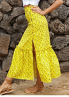 Boho yellow Midi Skirt floral with slit