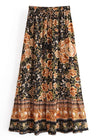 Black Boho maxi Skirt with orange floral pattern