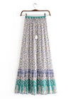 Boho maxi Skirt with purple and green floral pattern