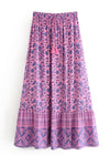 Pink Floral Boho maxi Skirt with Purple pattern