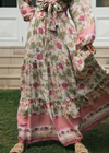 Boho white maxi Skirt ruffled pink floral pattern