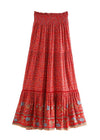 Boho Bright red maxi Skirt with floral pattern