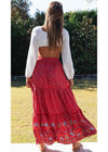 Boho Bright red maxi Skirt with floral pattern