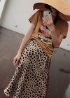 Retro Satin Boho midi skirts, leopard print