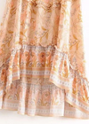 Boho Long Flared Skirt asymmetrical pink orange floral pattern