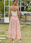 Apricot Boho long Skirt with smocked waist, floral pattern with slit