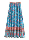 Blue Boho Chic Long Skirt with colorful floral pattern