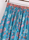 Blue Boho Chic Long Skirt with colorful floral pattern