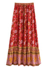 Red Boho Chic Long Skirt with colorful floral pattern