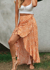Long wrap Skirt Boho asymmetric Floral pattern Orange