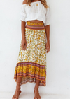 Yellow Boho Long Skirt smocked waist Floral pattern