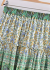 Boho Short skirts green, floral pattern with pompom cord