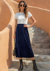 Boho Pleated long Skirt Solid Color